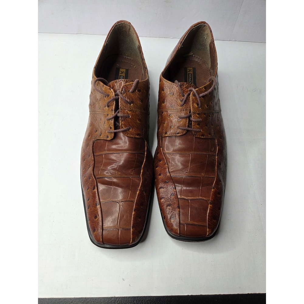 Stacy Adams Mens Cognac Ostrich Crocodile‎ Embossed Leather Oxford 9.5M 24141